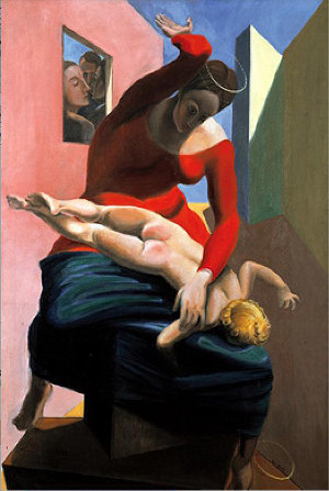 Max Ernst: Die Jungfrau züchtigt das Jesuskind vor drei Zeugen: André Breton, Paul Éluard und dem Maler